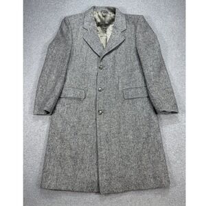 Vintage Sears Harris Tweed Overcoat Men's 42 Herringbone Virgin Wool Scotland